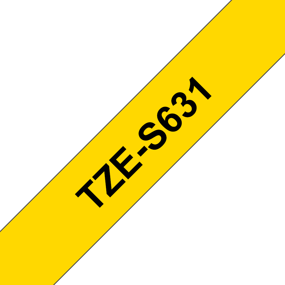 Genuine Brother TZe-S631 Labelling Tape Cassette – Black on Yellow Strong Adhesive, 12mm wide